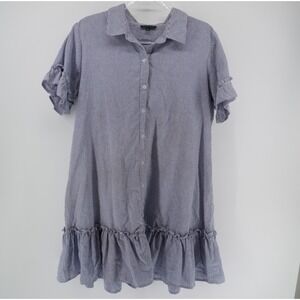 Meadow Rhodes Blue White Striped Ruffle Sleeve Flounce Dress Peasant Coastal XL